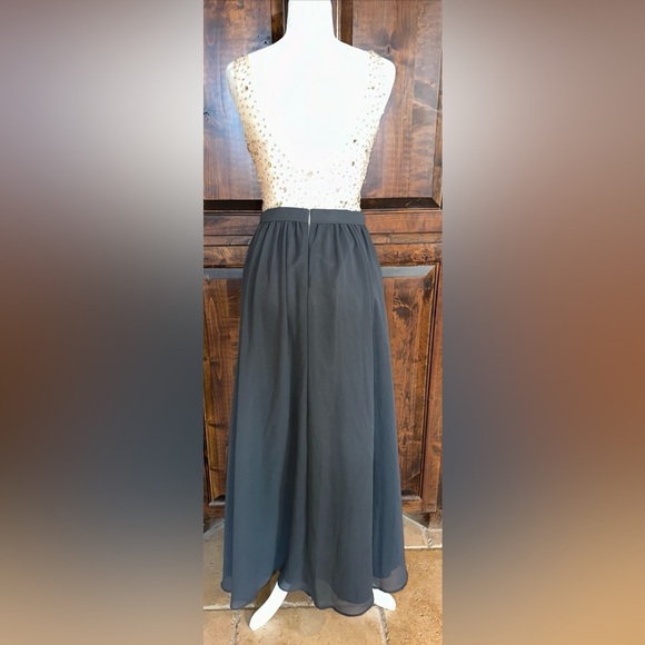 White by Soieblu Gray With Gold & Silver Jeweled Gown Maxi With Leg Slit - Picture 7 of 12